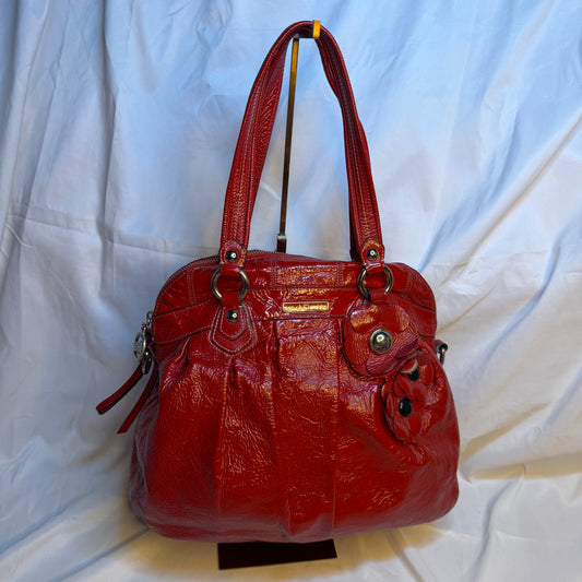 Red Coach Bag silver accents Poppy Patch Pattern