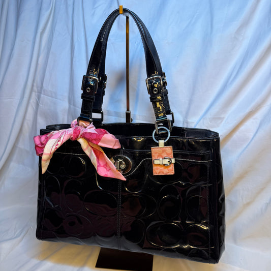 Coach black patent leather signature tote bag