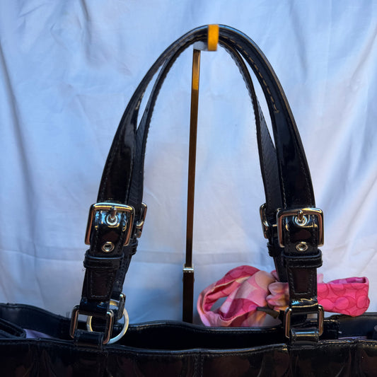 Coach black patent leather signature tote bag