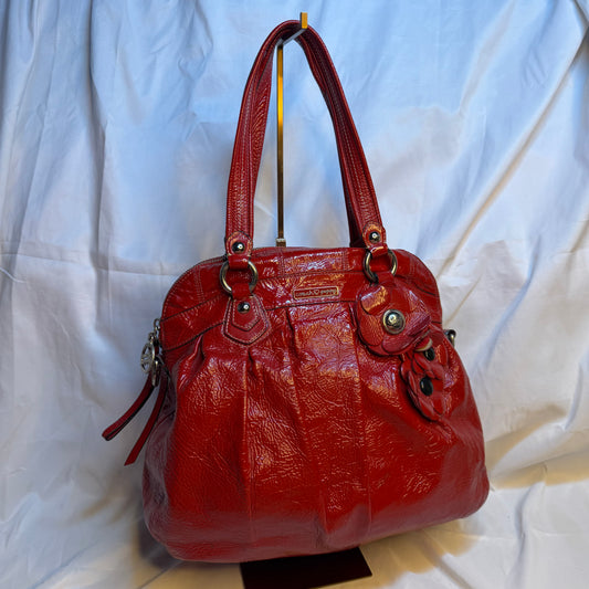 Red Coach Bag silver accents Poppy Patch Pattern